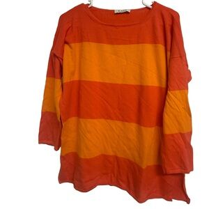 KASH Italian Made Oversized Striped Sweater - Orange & Yellow